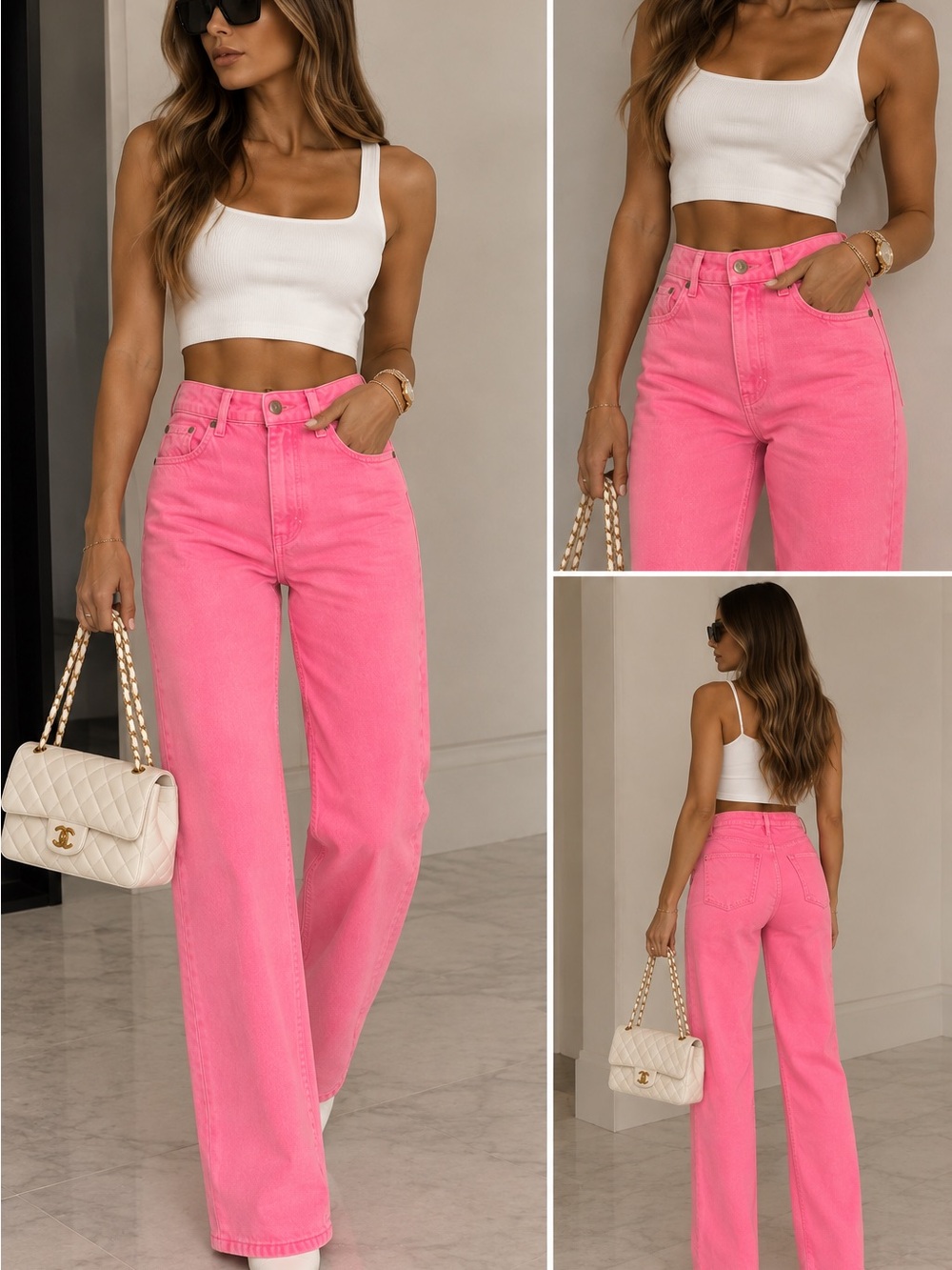 Zara Pink High-Rise Wide-Leg Jeans taliored waist size 2 worn once